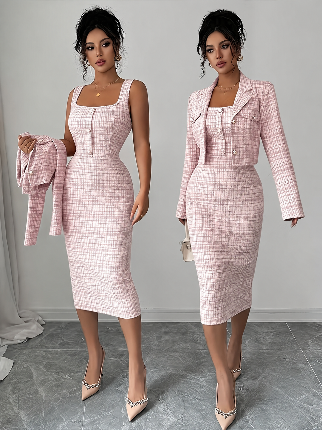 Celeste Plaid Tweed Set