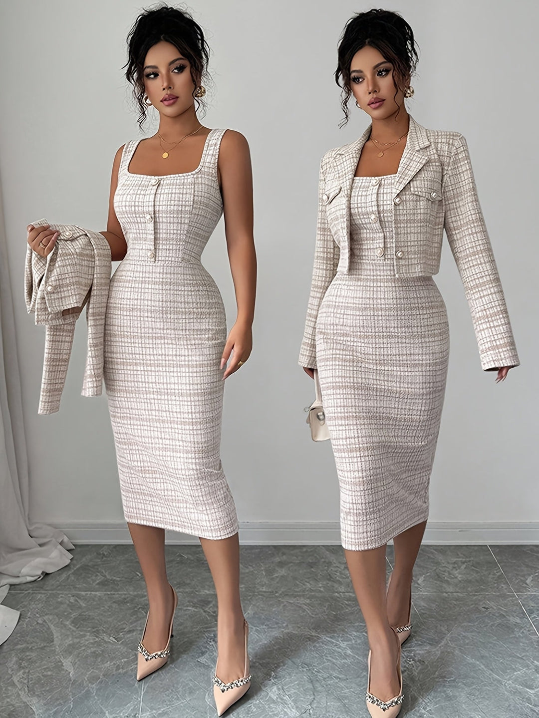 Celeste Plaid Tweed Set