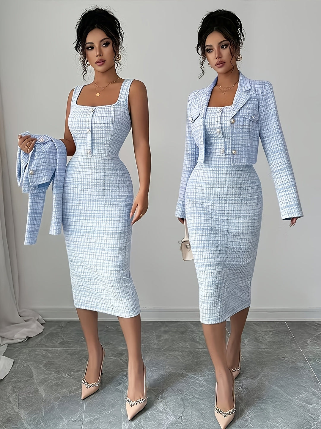 Celeste Plaid Tweed Set